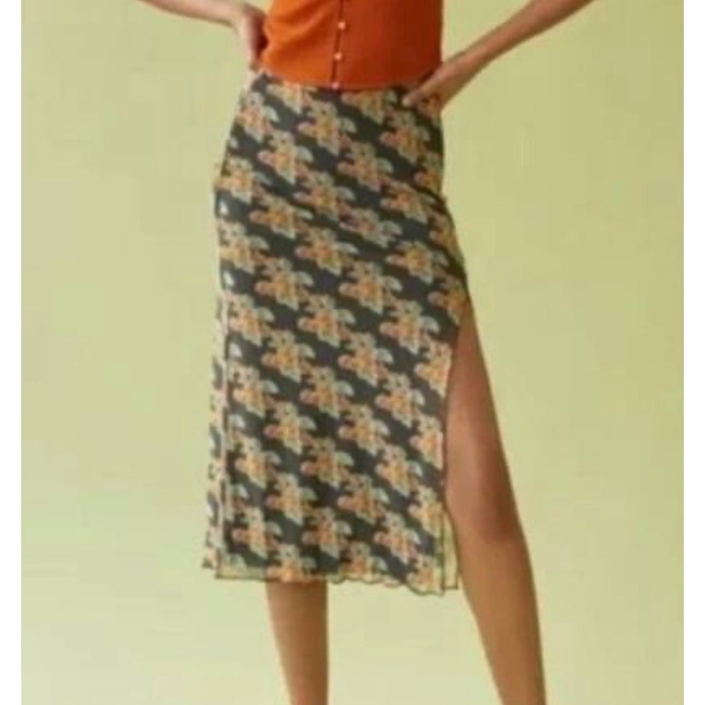 Urban Outfitters Orange Fruit y2k Mesh Midi Skirt dainty Slit NWT S whimsi boho